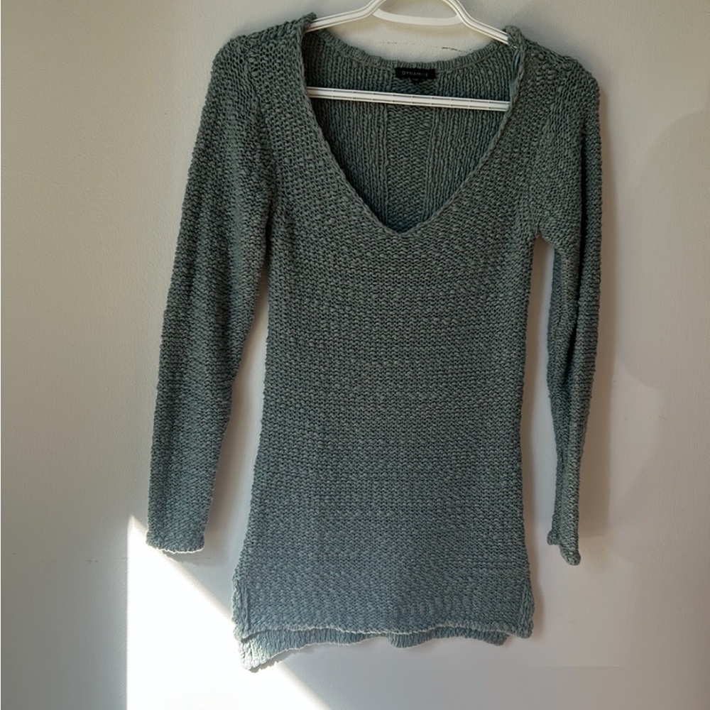 Dynamite Sage Knit V-Neck Top